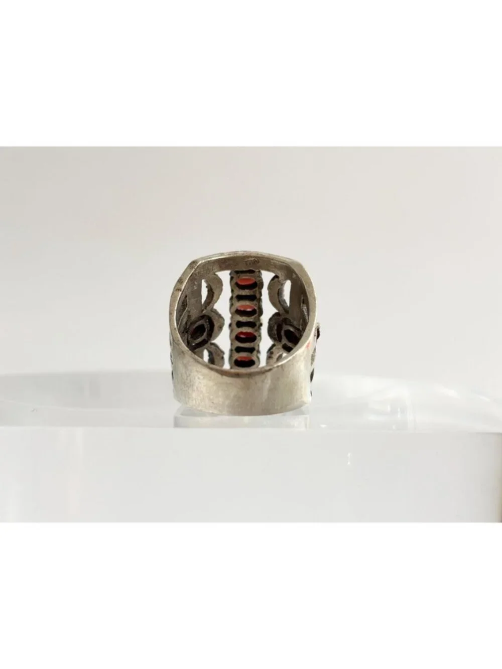 Art Deco Marcasite and Garnet Gemstone Sterling Silver 925 Vintage Ring - sz 8